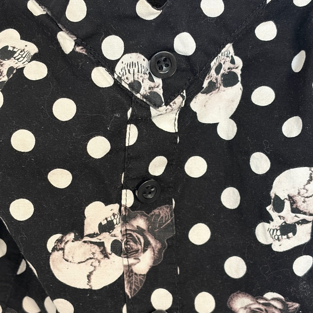Hot Topic Crop Tank Top Womens Size L Black Skull Rose Bustier Ruched Cotton - Picture 3 of 4